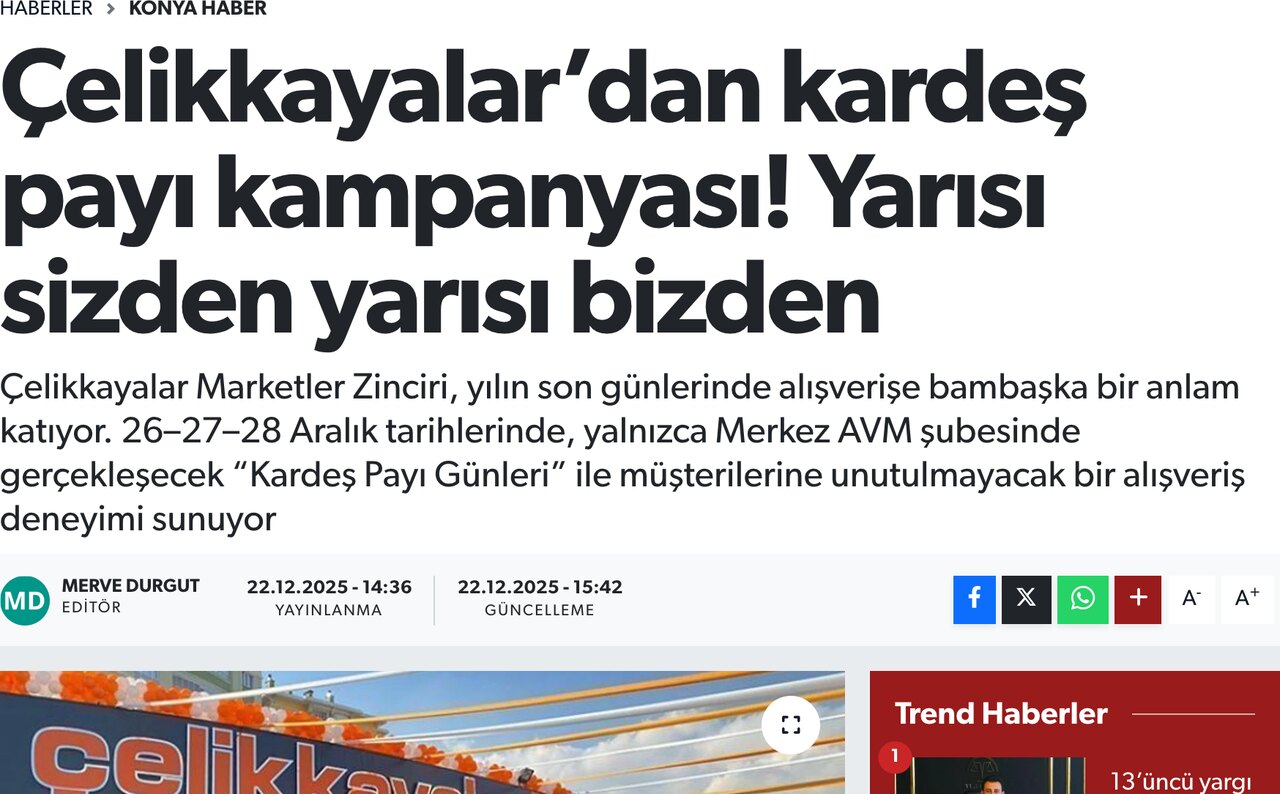 Çelikkayalar'dan Kardeş Payı Kampanyası! Yarısı Sizden Yarısı Bizden