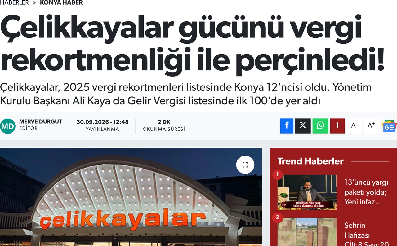Çelikkayalar Gücünü Vergi Rekortmenliği ile Perçinledi