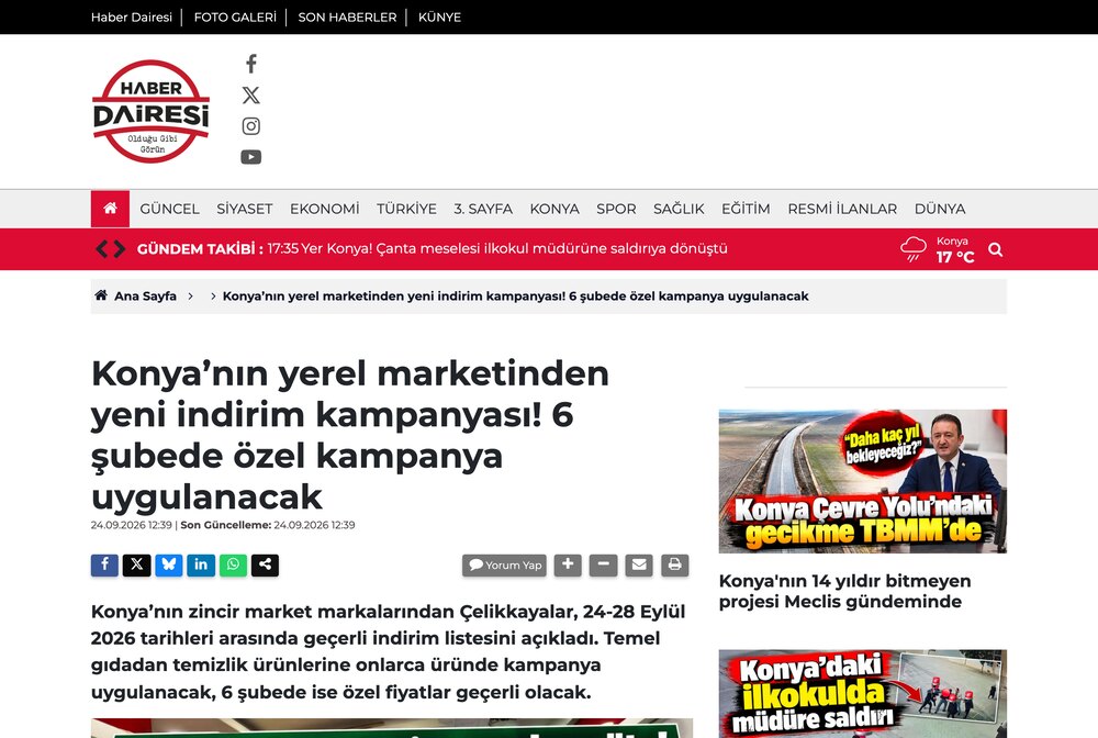 Konya'nın Yerel Marketinden Yeni İndirim Kampanyası: 6 Şubede Özel Kampanya