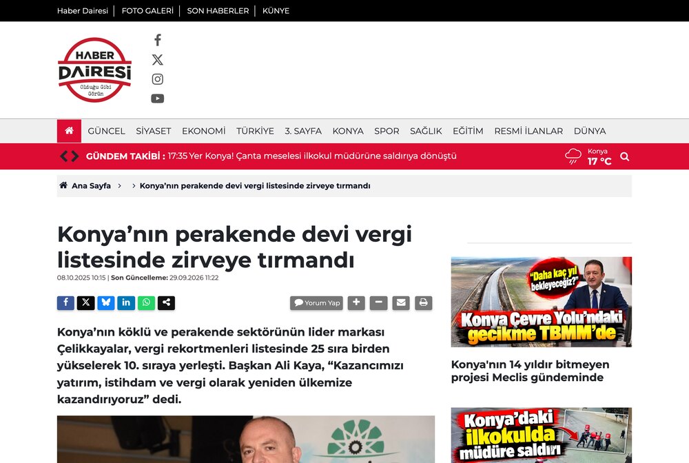Konya'nın Perakende Devi Vergi Listesinde Zirveye Tırmandı