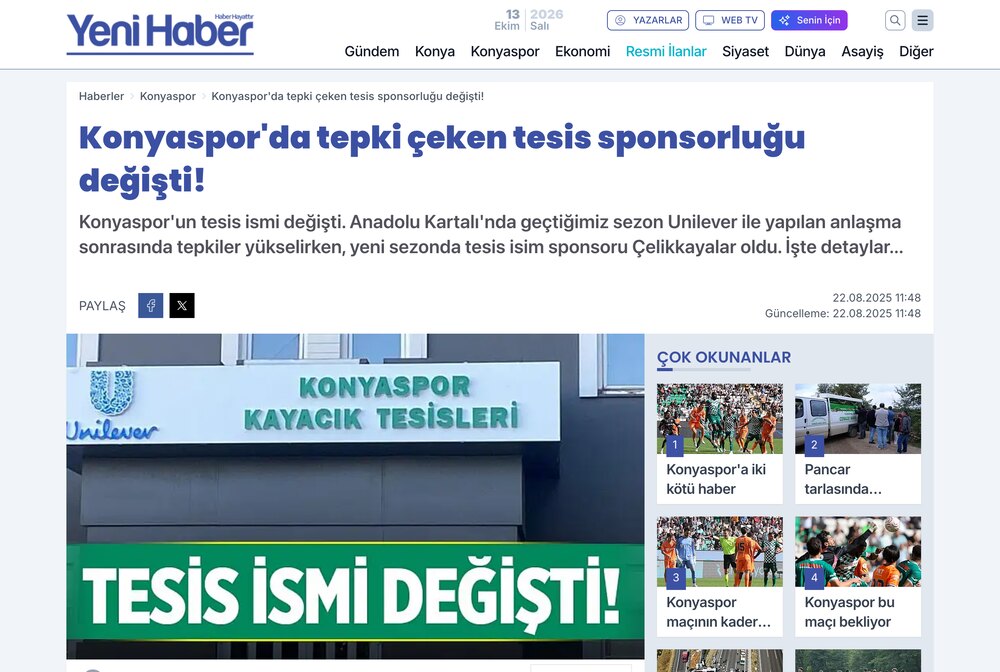 Konyaspor'da Tesis Sponsorluğu Çelikkayalar Kayacık Tesisleri Oldu