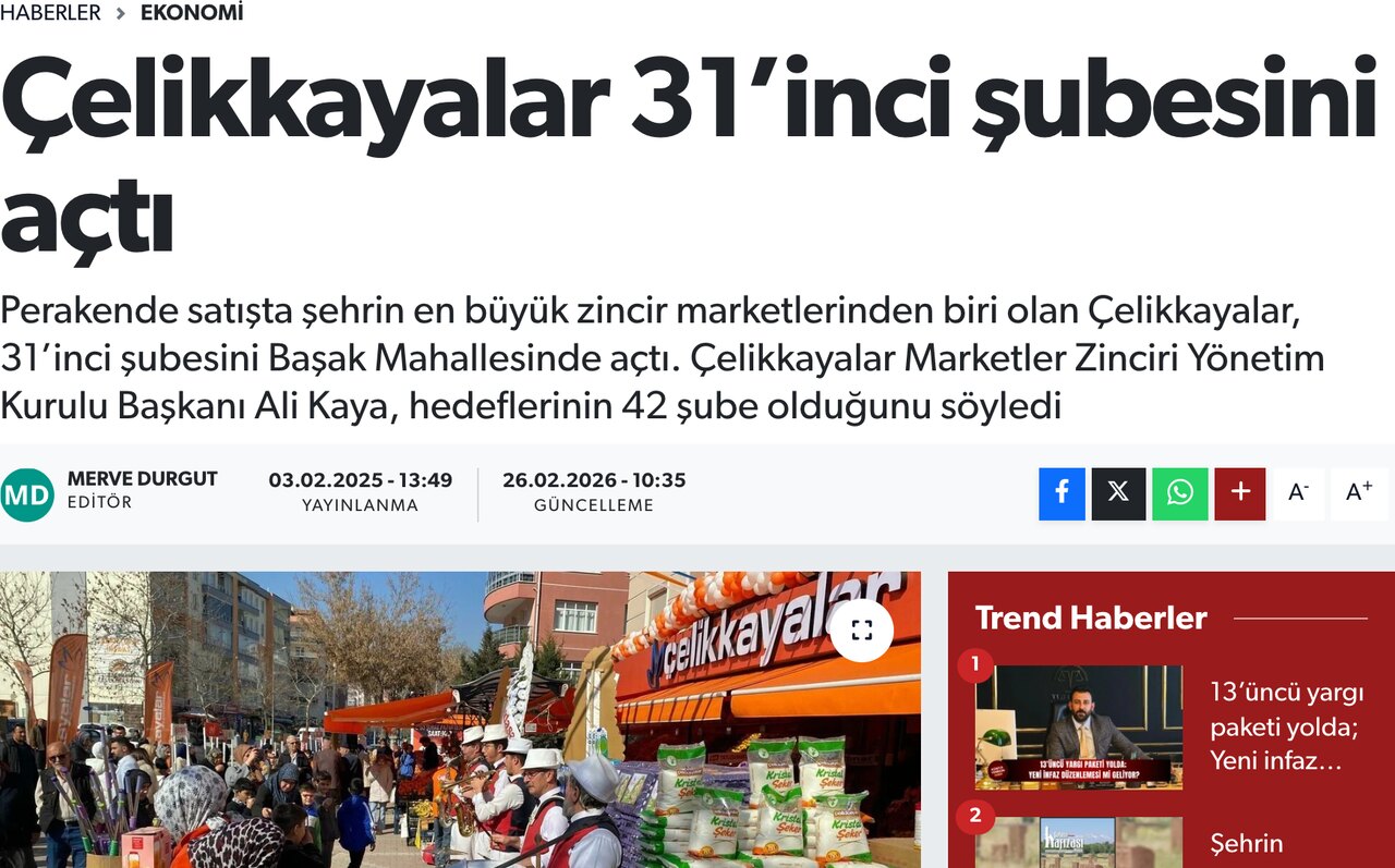 Çelikkayalar 31'inci Şubesini Açtı