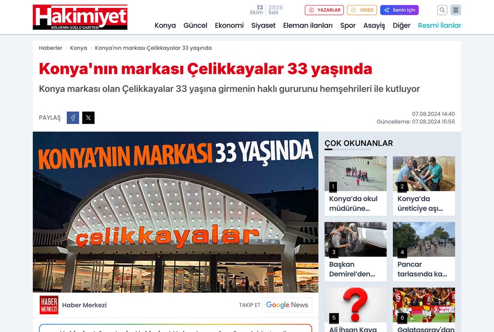 Konya'nın Markası Çelikkayalar 33 Yaşında