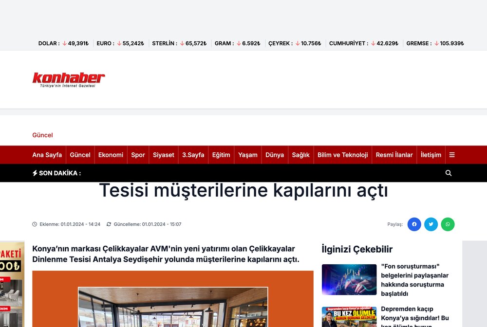 Çelikkayalar Dinlenme Tesisi Müşterilerine Kapılarını Açtı