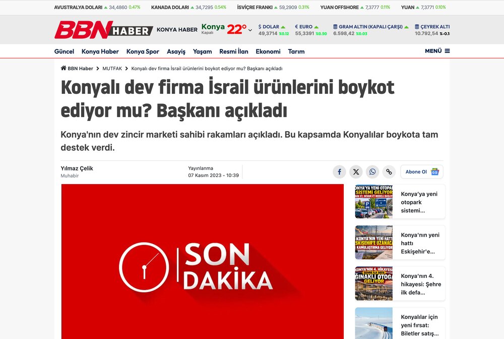 Konyalı Dev Firma Çelikkayalar'dan Boykot Açıklaması